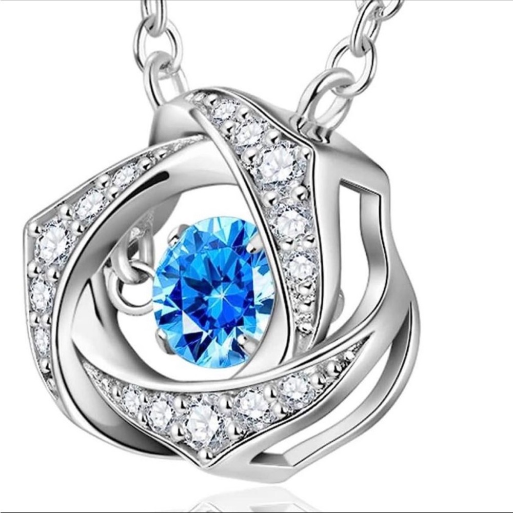 Silver Necklace for Women Jewelry Shaking Blue Diamond Birthstone Heartbeat